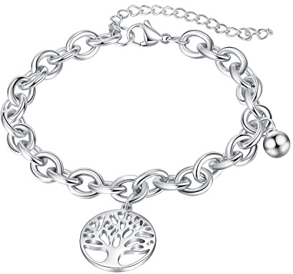 Dainty Titanium Silver Chunky Bracelets Knot Chain Lifetree Chunk Rope Chain Adjustable Hand Chain Jewelry for Birthday Gifts Life Tree