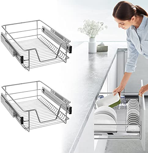 TRMLBE 2X Teleskopschublade 40cm Küchenschublade Küchenschrank Organizer Schrankauszug Schlafzimmerschublade Vollauszug Küchen Regal mit Schubladenauszüge Max Belastung 20kg