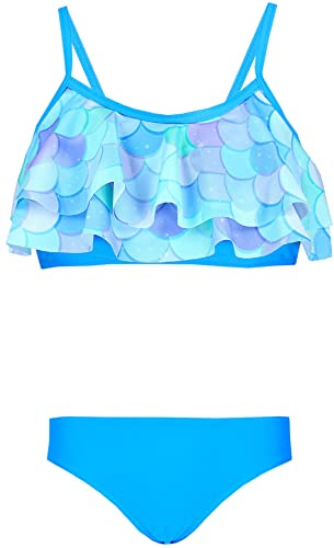 Aquarti Girls Costume da Bagno Bustier Bikini Set Bambine e Ragazze Due Pezzi, 030G con Volant/Sirena/Blu/Verde/Viola, 116