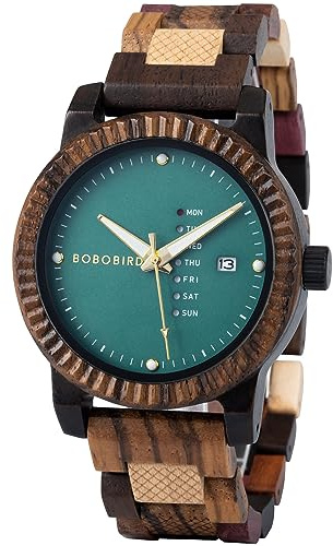 Bobo Bird Reloj de Pulsera analógico de Cuarzo para Hombre, de Madera, con Vista semanal, Ligero, Hecho a Mano, para Hombre