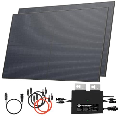Solarway® Balkonkraftwerk 1000W komplett Steckdose - neuester 1000 Watt Wechselrichter - Solaranlage Komplettset - 500W bifaziale Solarmodule & Envertech & Zubehör
