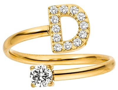 Purelei® Buchstaben Ring D – Damenring aus langlebigem Edelstahl – Wasserfeste Ringe – Verstellbare Ringe von Größe 50 bis 60 – Modeschmuck für deinen individuellen Look