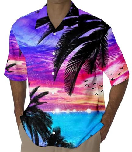NQyIOS Work T Shirts for Men, Men's Short Sleeve Shirt Summer Button Down Casual Shirts Original Office Beach Regular Fit Shirt with Pocket Palm Tree Print Mexican Shirts for Men Tshirts