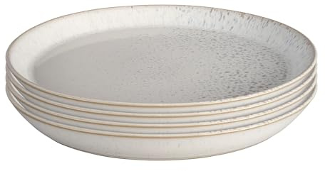 Denby - Kiln Dinner Plates Set of 4 - Chalk White, Hues of Oatmeal & Grey - Dishwasher & Microwave Safe Crockery - Versatile Piece - Ceramic Stoneware - Chip & Crack Resistant - L26xW26xH3