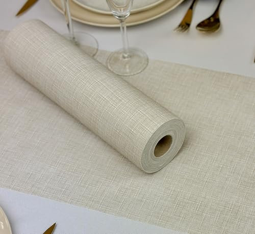 NATUARTE, Vlies Tischläufer Hell Beige, 25 Meter x 30 Zentimeter, Deko Tischband, Tischdekoration, Dekor Taufen Kommunionen Hochzeit Geburtstage, Tischläufer Rolle, Farbe Beige Texturen
