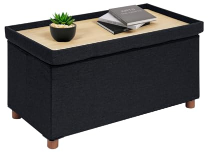Bonlife Banco con Espacio De Almacenamiento, Baúl Plegable, Caja De Almacenamiento, Reposapiés, Rectangular, para Pasillo, Salón y Dormitorio, Negro, 76x38x38 cm