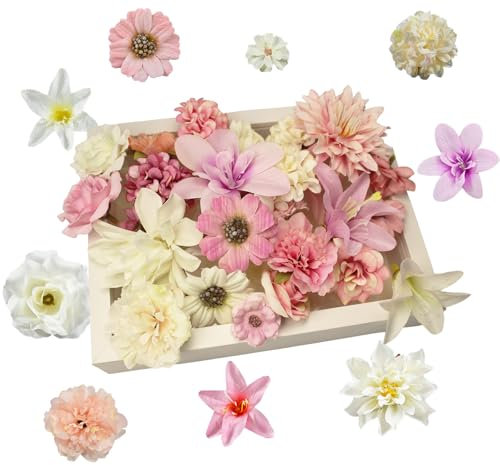 MoguGo 50 Stück Kunstblumen zum Basteln – 10 Farben Stoffblumen 2–8cm, Kunstblumen Köpfe für DIY Projekte, Mini deko Blumen künstlich für Scrapbooking, Hochzeit, Party, Home Deko