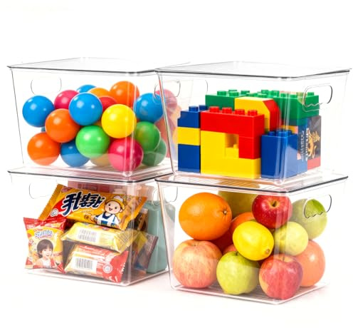 HPYLIF·H Kühlschrank Organizer Stapelbar, Aufbewahrung Kühlschrank, Küchen Organizer für den Einsatz in Kühlschränken, Küchen, Schränken und Schubladen BPA frei (4 Stück mit Deckel, L(29x19x15CM))