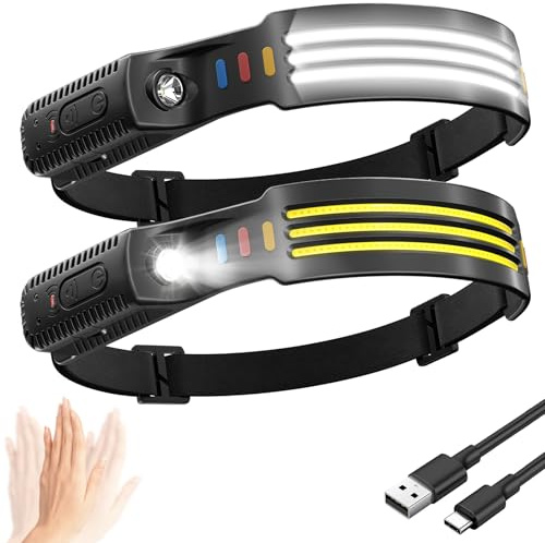 Demlaies Head Torch Rechargeable, 2-Pack 3000 Lumen Super Bright 3*COB Wide Beam Luxelight LED Headtorch, 6 Modes Motion Sensor, Waterproof Lightweight Headlamp for Running Camping Adult Kids