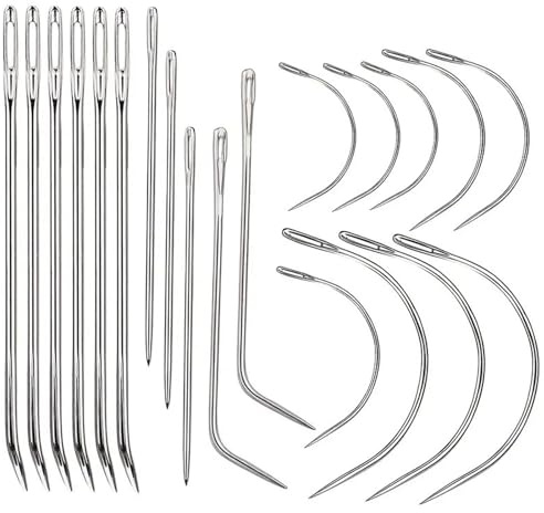 20 Pcs Hand Sewing Needles Kit, 2-3 Curved Needles，Alloy Sewing Needles Set for Sofa Leather Repair, Upholstery, Carpet, Canvas & Knitting Yarn Darning Tools