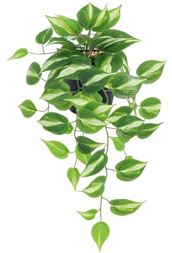 Artificial Devil's Ivy Money Plant, 37cm Variegated Pothos Trailing Hanging Plant, Realistic Faux Indoor Decor for Home, Bathroom, Shelf, Office, Gifts for Plant Lovers