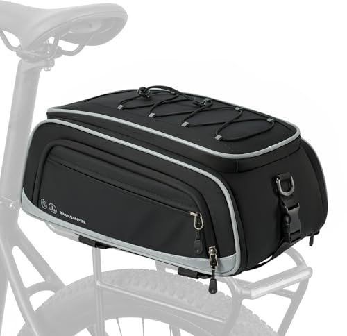 RAINSMORE Alforjas Bicicleta Impermeables 15L Expandibles Bolsa Bicicleta con Funda de Lluvia Reflectante Bolsas para Bicicleta Trasera Ciclismo Urbano y Bicicleta Eléctrica Negro