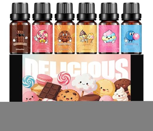 Juego de aceites esenciales – Paquete de fragancias de aromas de dulces de postre, aromaterapia dulce de larga duración | Difusor humidificador fabricación de velas suministros de jabón fragancia case