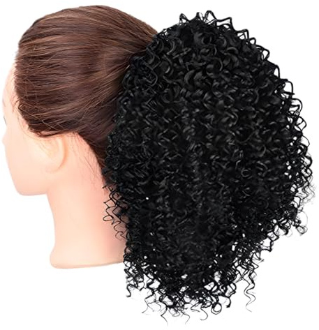 YIPFEN 1 Coda di Cavallo Riccia Afro Posticcio Capelli Naturali Corti Extension 12 Pollici