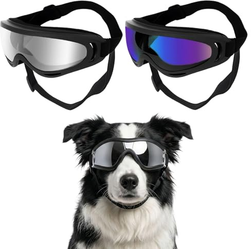UJBVCX 2 Pièces Lunettes pour Chien, Lunette de Soleil pour Chiens, Protection UV, Sangle Réglable, pour Chien de Taille Moyenne Grande, pour Plein Air, Voiture