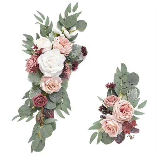 Zymjzbetic Konstgjorda blommor kit för bröllopsbågar konstgjorda blommor kit för rosett bröllop, rosa och blå girlang gardiner för dekorationer, välkommen skylt (färg9)