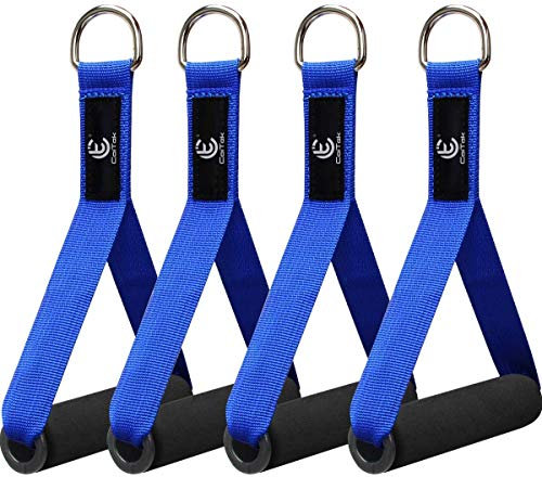CoiTek 2 Pair Resistance Band Handles Grips Fitness Strap Wide Design Heavy Duty Cable Handles with Solid ABS Cores, Carabiners with Heavy Gauge Welded D-Rings (Blue)