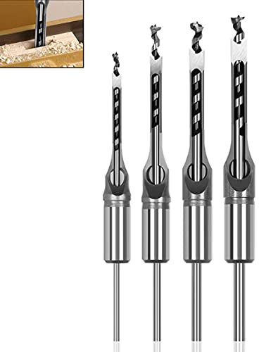 Baorder 4 Stücke Vierkant-Lochbohrer-Set,Platz Loch Bohrer Stemmen Bohrer für DIY-Holzbearbeitung, Lochöffnung, Bohrwerkzeuge (6,4mm / 8mm / 9,5mm / 12,7mm)
