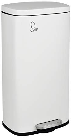 SVITA Mülleimer TQ30 Weiß 30L Treteimer Abfallbehälter Müllsammler mit Pedal Edelstahl Softclose Deckel mit Inneneimer Küchen-Eimer