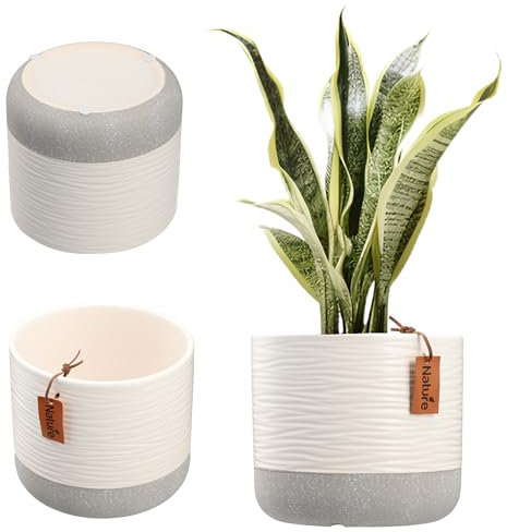 KADAX Blumentopf, Keramikpflanztopf in 2 Farbvarianten, Übertopf mit Dekoprägungen, Blumenkübel aus Keramik, Pflanztopf für Zimmerpflanzen (14cm, Weiß)