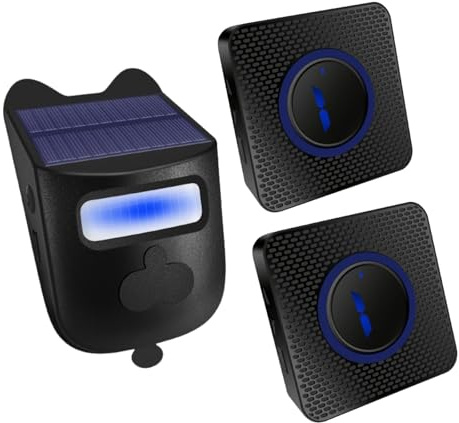 Solar Wireless Driveway Alarm Outdoor Weather-Resistant Motion Sensor Detector Doorbell Chime, DIY Security Alert System (1 Sensor & 2 Doorbell)