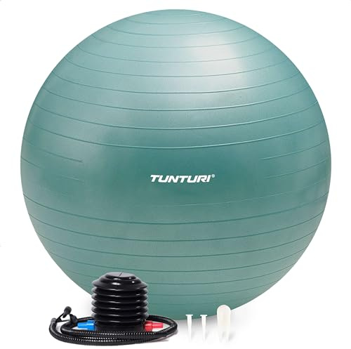 Tunturi Anti Burst träningsboll med pump – yogaboll 75 cm – pilatesboll – graviditetsboll – 220 kg användarvikt – inklusive träningsapp – petrol