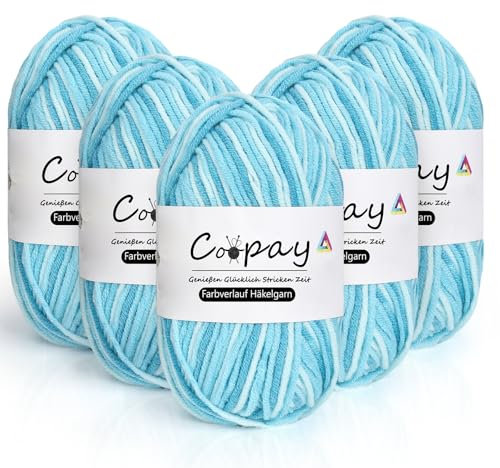 Coopay Wolle zum Häkeln, 5 x 50g Farbverlauf 5-Fädig Garn zum Stricken, Weicher Dicke Acrylgarn für Anfänger - Lake Blue
