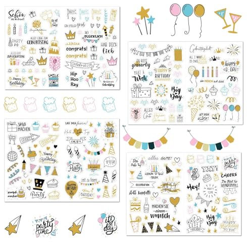 Happy Birthday Scrapbook Stickers Set, 4 Sheets(225 Patterns) - Wedding & Card Making Stickers