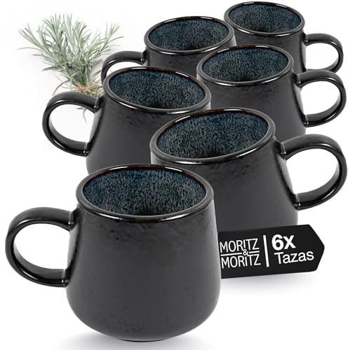 Moritz & Moritz stengods set med 6 koppar, 400 ml, grå, diskmaskins- och mikrovågsugnssäker, kaffemuggset av robust stengods – solid serie