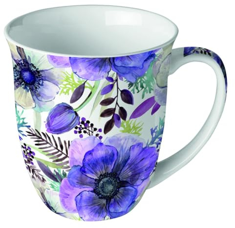 Ambiente kaffekopp handtag mugg tekopp mugg 0,4 l fint ben Kina porslin blommor blommig lila serie lila dröm