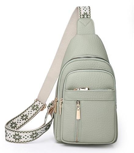 Nexum Small Sling Bag for Women Vegan Leather Fanny Pack Crossbody Bag for Women Casual Daypack for Travel Chest Bag Green