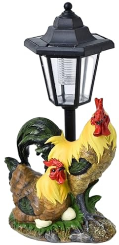 UWEOTYYY Decoración de Gallo, Estatua de Pollo, decoración de Gallo Realista con Linterna Solar, Figura de Pollo de Resina para Regalos de inauguración de Patio Trasero de Patio Exterior, luz, luz