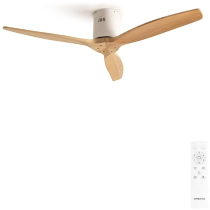 CREATE / WINDCALM NATURAL WOOD M/Ventilador de techo blanco aspas madera clara y mando / 40W, Temporizador, Ø132 cm, 6 velocidades, silencioso, función verano-invierno