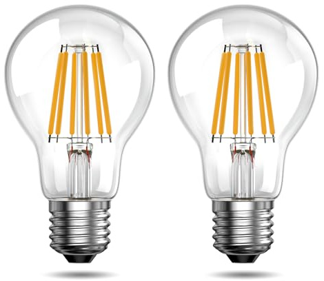 Bonlux 6W E27 GLS LED Filament Bulb, 1300lm Warm White 2700K, 100W Equivalent, Clear Large Edison Screw Light Bulb, Non-Dimmable, 220-240V, Energy Saving Lamp for Pendant, Ceiling, Table Lamp- 2 Pack