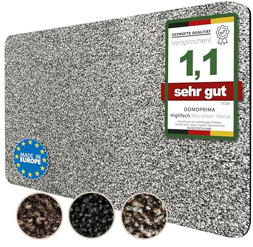DOMOPRIMA® Fußmatte 60x40 cm Grau – Waschbare Schmutzfangmatte aus Mikrofaser, rutschfest und extra saugstark, 7 mm flach, Türmatte für Eingang, Flur, Küche, Bad, Katze und Hund