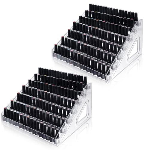 Nodaaiie 2 Pcs 7 Tiers Clear Essential Oils Nail Polish Organizer Acrylic Display Stands, Paint Organizer Rack, Acrylic Display Rack for Nail Polish, Sunglasses, Essential Oils, Eyeglasses and Makeup