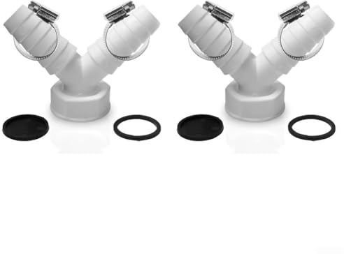 Double Connection Drain Adapter DN25 1 Inch Y Splitter Pipe Fitting for Washing Machine Dishwasher with Clamps and Seals White 19-24mm