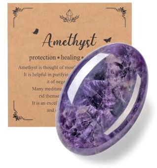 JSDDE 6cm Grand Pierre de Paume Amétyste Pierre Inquiétude Naturelle Ovale pour Lithotherapie Thérapeutique Cristal Précieux Guérison pour Anti-stress Anxiété Méditation Décoration Relaxation Reiki