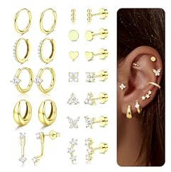MILACOLATO 12 Pares Pendientes Mujer Dorados Piercing Oreja Pendientes Acero Inoxidable Pendiente Aro Piercing Helix Tragus Cartílago Múltiples Piercings Hipoalergenicos para Mujer H