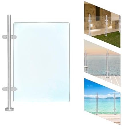 Sistema di ringhiera in vetro da 110 cm, in acciaio inox, per ringhiera da balcone, per ringhiera in vetro, per scale esterne, balconi, colonna portante interna/esterna, colore: argento