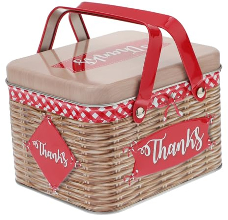 MUELODSIC Caja De Dulces De Hojalata Grande Roja, Tarro Creativo Para Galletas, Material Metálico Resistente, Asa Para Almacenamiento y Decoración Fiestas