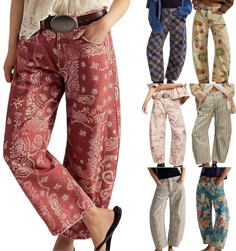 DUHGBNE Jeans Vita Alta Donna Jeans Donna Vita Bassa Bohémien Pantaloni alla Caviglia in Denim Y2K con Stampa Floreale Ricamata Comodi Pantaloni Larghi Curvy Estivi