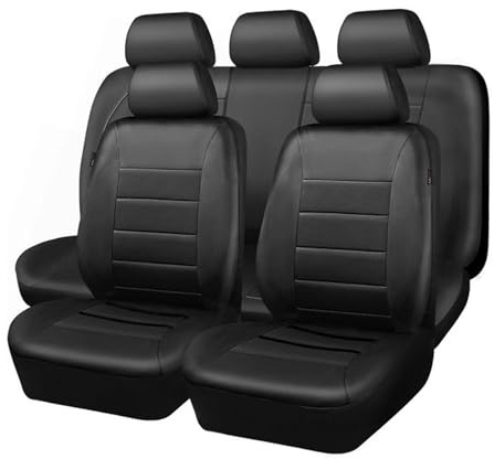 Shkalacar Fundas Universales para Asientos de Automóvil, 9 Protectores de Asientos Cuero PU con Tela Transpirable y Compatible con Airbag, para la Mayoría los Vehículos (Negra)