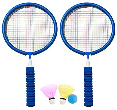 TIKATARER Badmintonracketar för Barn, Badmintonset för 2 Spelare, Lätta Bärbara Racketar med Aerodynamisk Design, Perfekt för Barn i åldrarna 3-12, Innehåller 2 Fjäderbollar, 1 Rund Boll, 1 (blå)