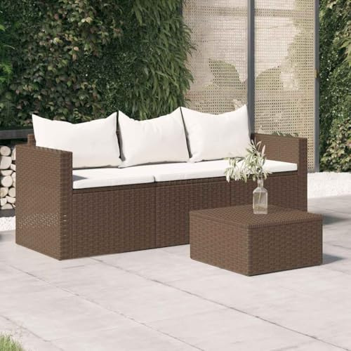 GeenYuu Divano da giardino a 3 posti con cuscino, in rattan sintetico, resistente alle intemperie, per balcone, terrazza, divano modulare per esterni con rattan sintetico, comodo gruppo di sedute per