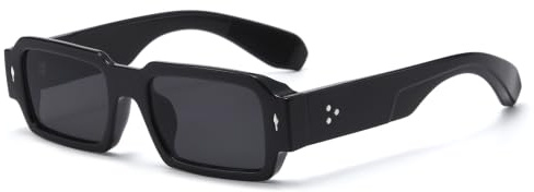 Long Keeper Thick Rectangle Sunglasses for Women Men Retro Small Square Sunglasses Vintage 90s Chunky Rectangular Sun Glasses UV400 Protection (Bright Black Black)