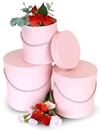 Premium Quality Round Flower Box, Gift Boxes for Luxury Flower and Gift Arrangements, Set of 3 pcs (Pink)