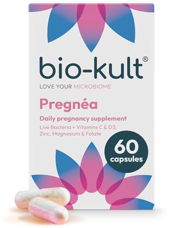 Bio-Kult Pregnéa | 6 Strains + Folic Acid, D, C, Zinc, Magnesium | Prenatal & Postnatal Probiotic Support | 60 Capsules