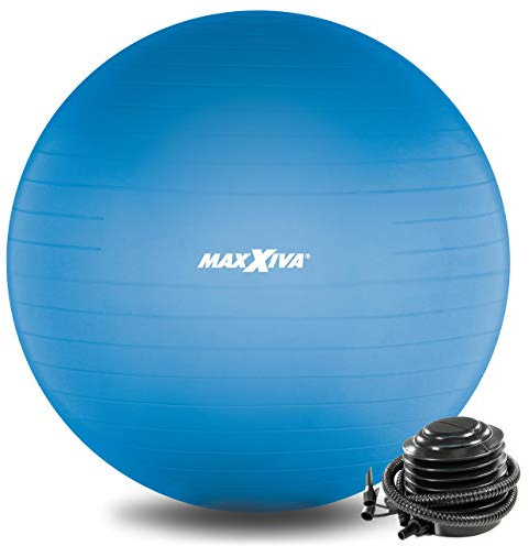 MAXXIVA® Gymnastikball 75 cm Anti-Burst mit Luftpumpe bis 250 kg hautfreundlicher Sitzball Reha Hometraining Balanceball Yoga Pilates Sport Fitnessball (75 cm, Blau)