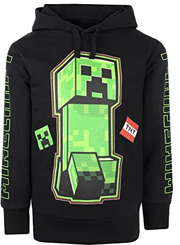 Minecraft - Black Hoodie - Boys Black Hoodie Game Kids Hoodie Clothing Featuring Creeper Gifts - Age 11-12 Years